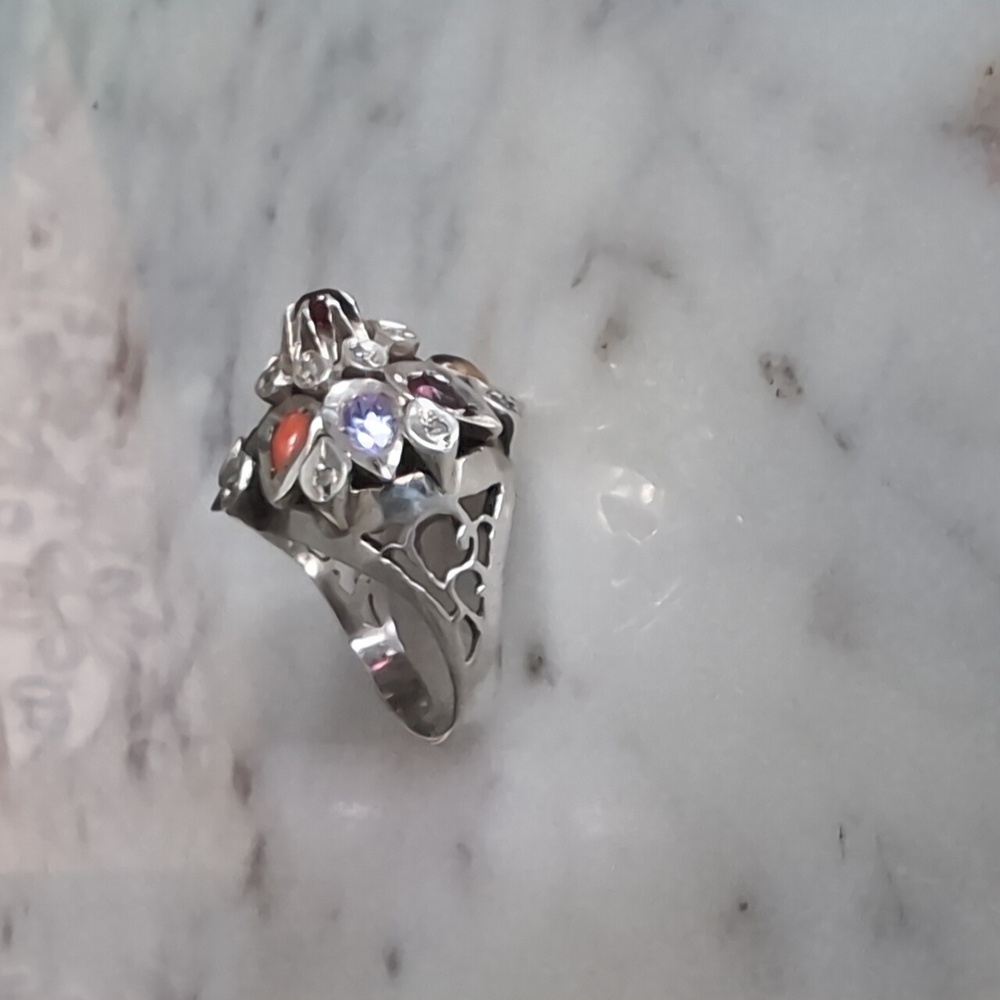 Multicolor Gemstone Silver Ring - image 3